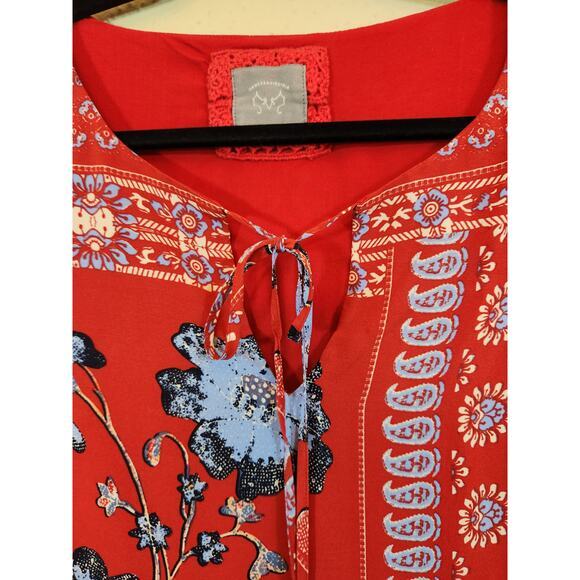 Anthropologie Vanessa Virginia Red Floral Bell Sleeve Silk Peasant Dress Size‎ 2 - Picture 4 of 8